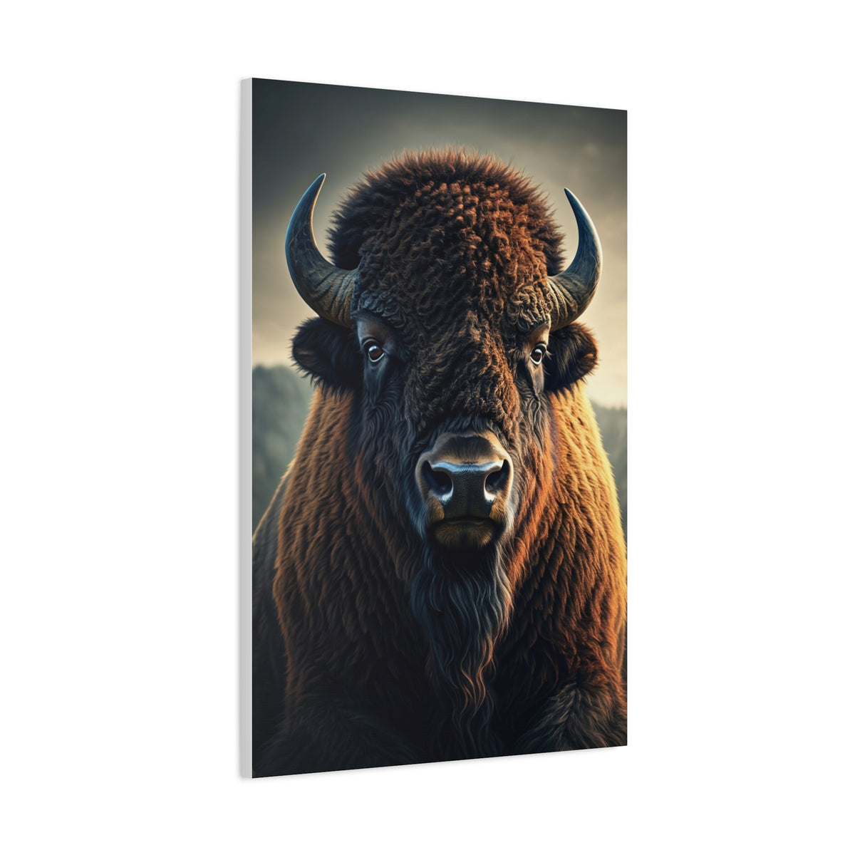Warm-Toned Symmetrical Bison Portrait Wall Art & Canvas Print