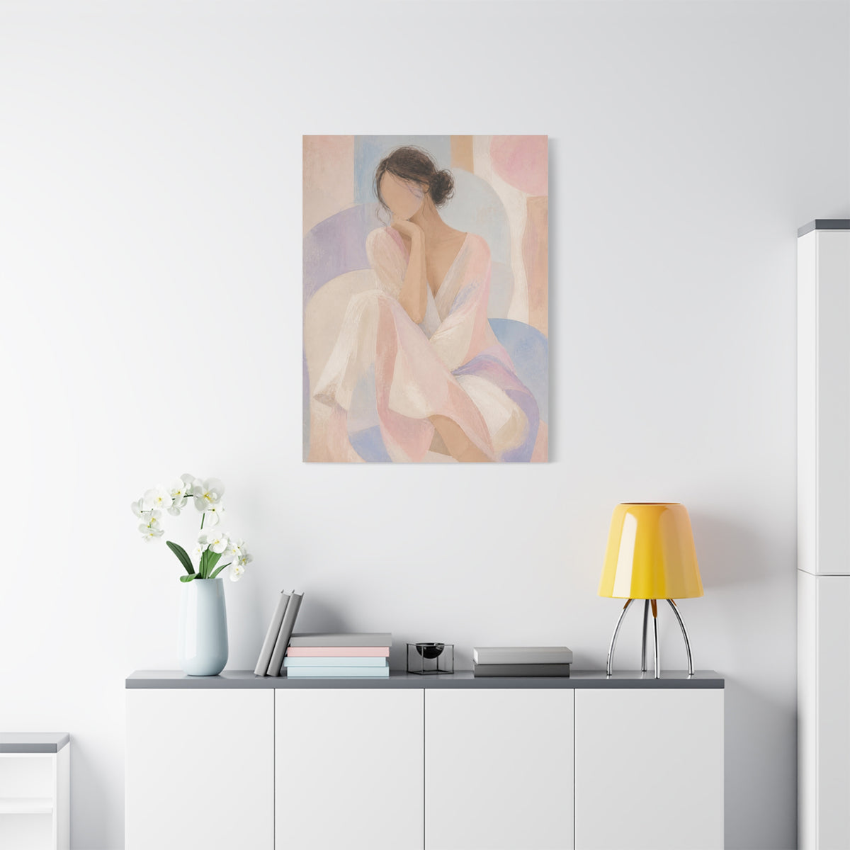 Seated Figure in Pastel Tones Wall Art & Canvas Print