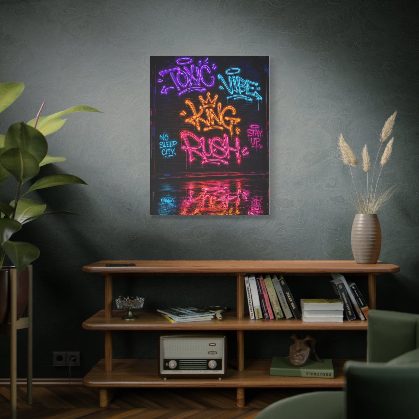 Neon Typography Hustle Street Wall Art & Canvas Print
