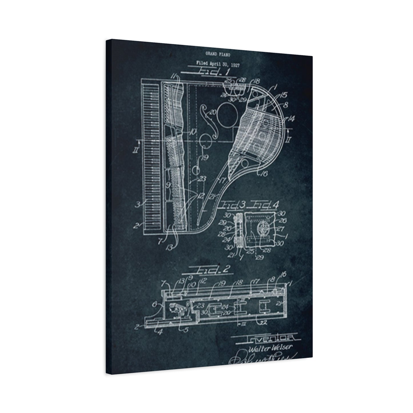 Piano Blueprint Wall Art & Canvas Prints
