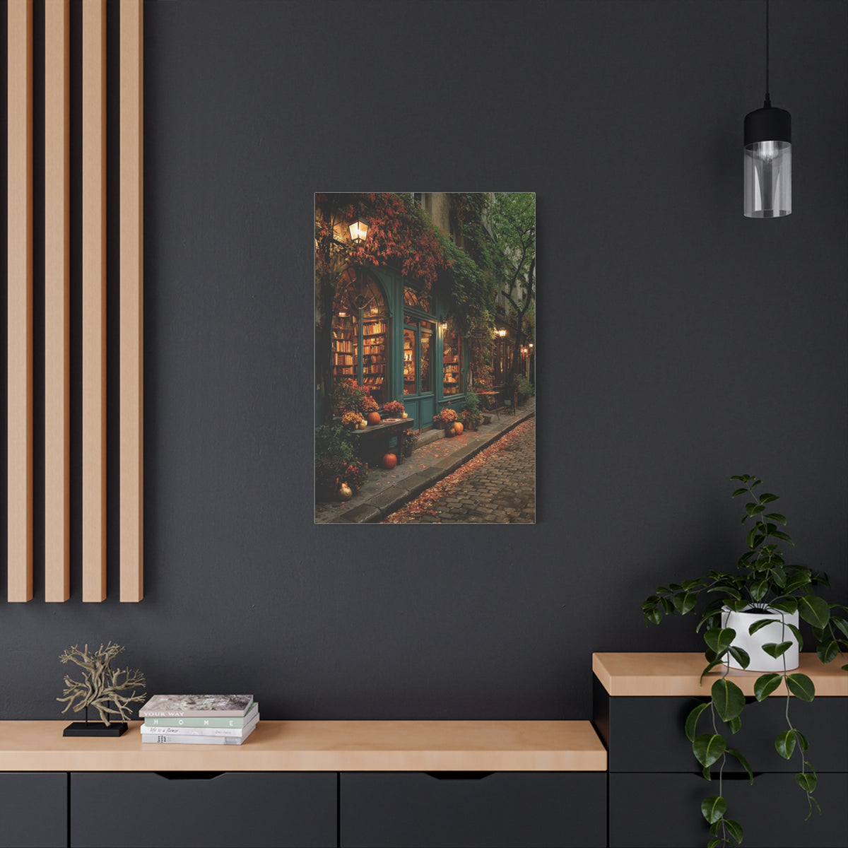 Autumn Bookshop Street Scene Wall Art & Canvas Print