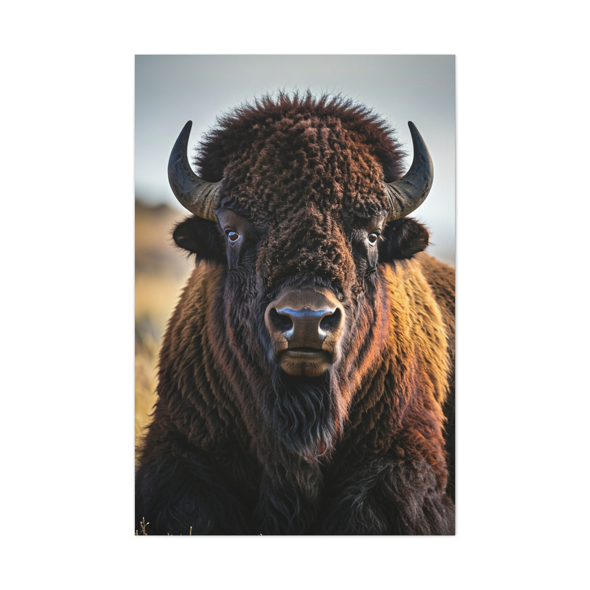 Symmetrical American Bison Portrait with Overcast Lighting Wall Art & Canvas Print