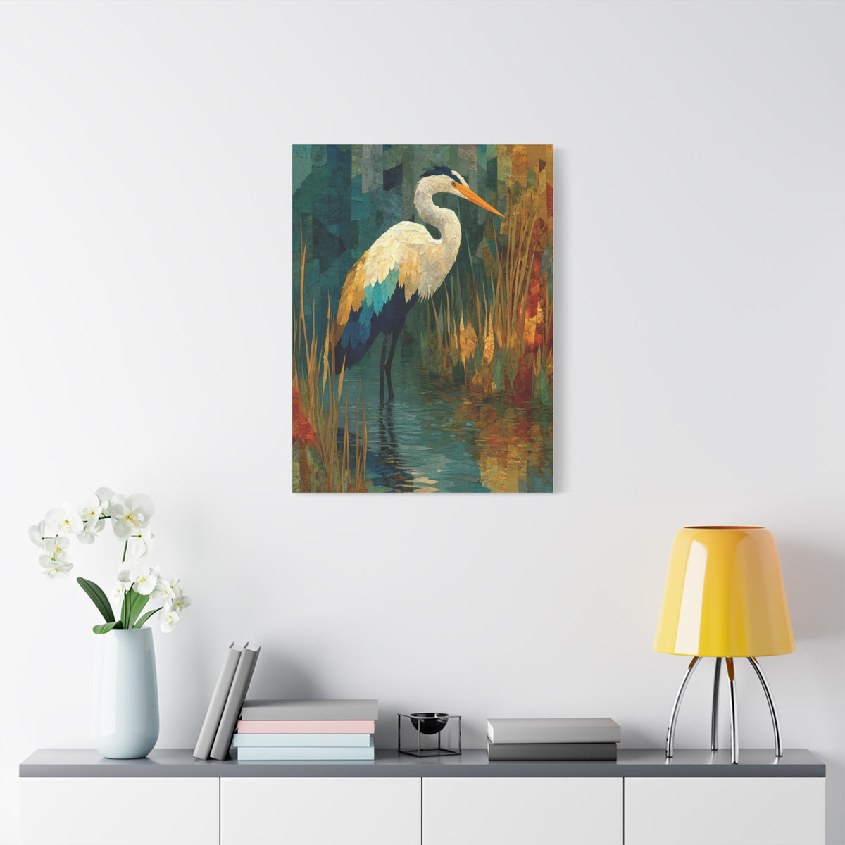 Marsh Heron Textured Composition Wall Art & Canvas Print