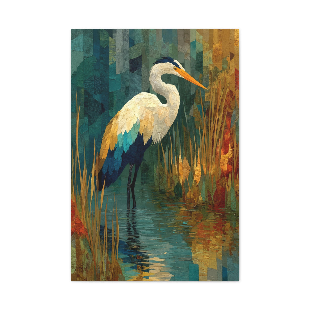 Marsh Heron Textured Composition Wall Art & Canvas Print