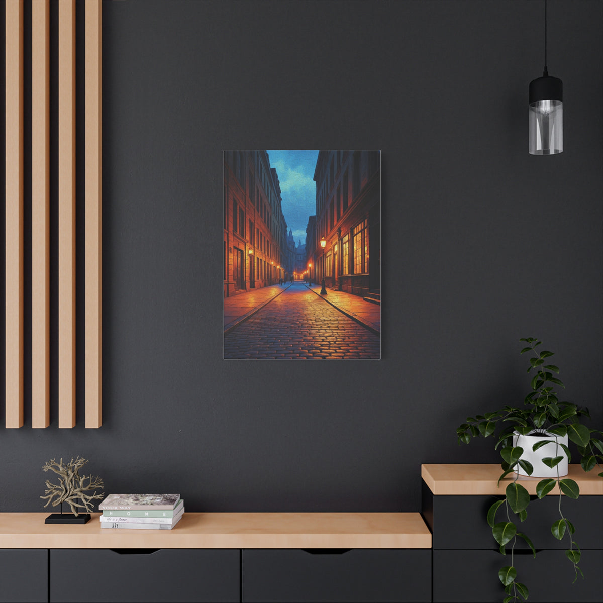 Twilight Cobblestone Street Wall Art & Canvas Prints