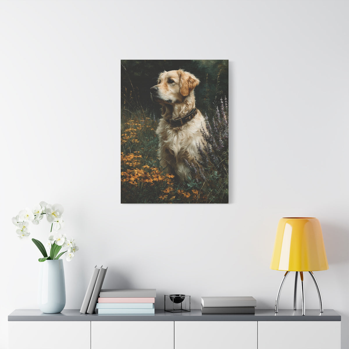 Golden Retriever Wildflower Portrait Wall Art & Canvas Print