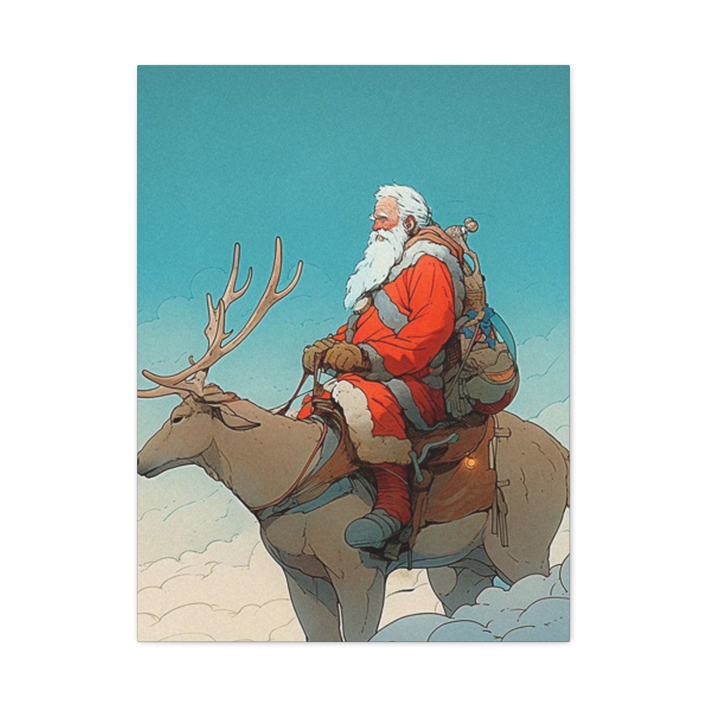 Santa Claus On A Reindeer Wall Art & Canvas Prints
