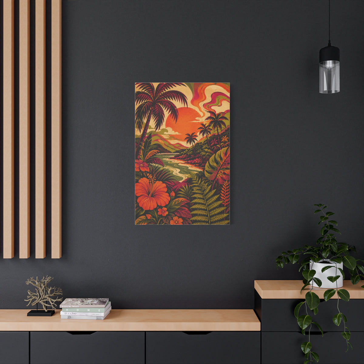 Vintage Tropical Valley Sunset Landscape Wall Art & Canvas Print