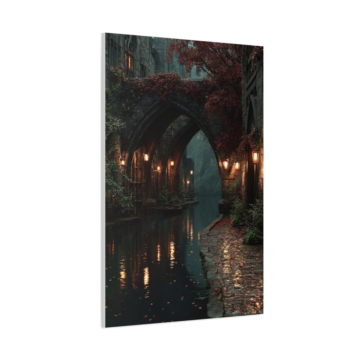 Gothic Autumn Canal Bridge Wall Art & Canvas Print