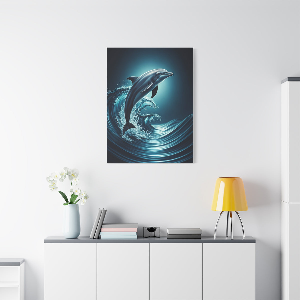 Dolphin Leaping Through Blue Ocean Waves Wall Art & Canvas Prints