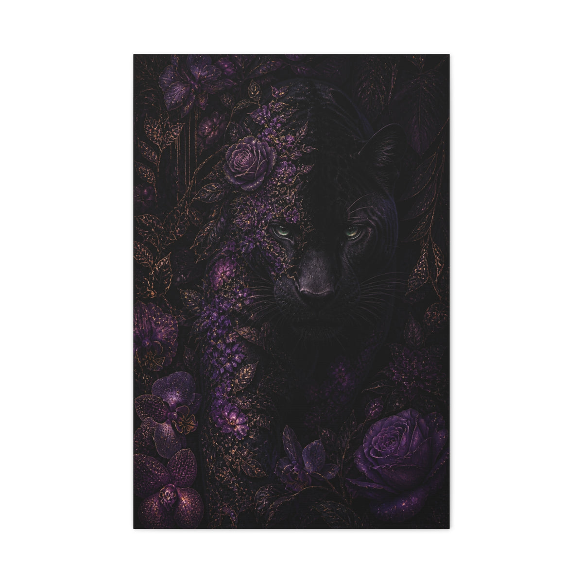 Black Panther Floral Jungle Portrait Wall Art & Canvas Print