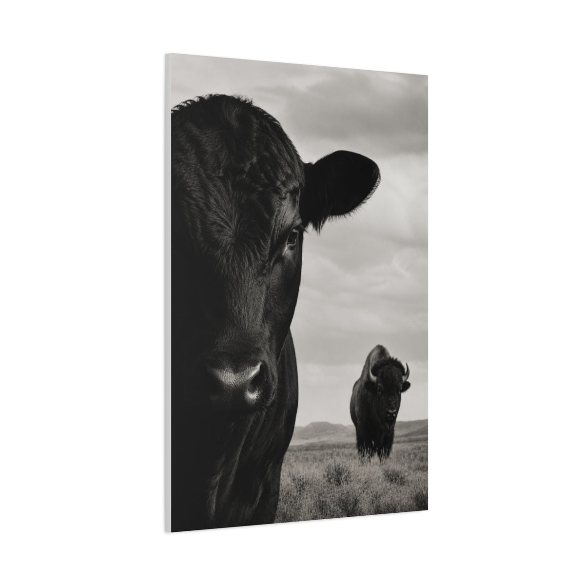 Black Angus & Bison Dual Portrait Landscape Wall Art & Canvas Print