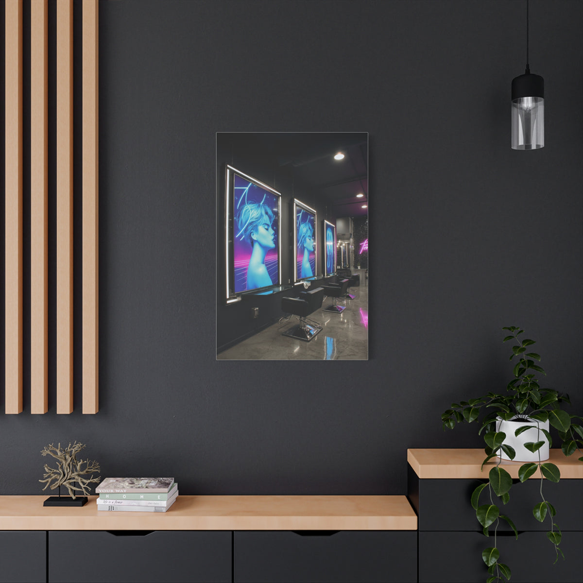 Sleek Contemporary Graphic Artwork With Neon Accents Wall Art & Canvas Print