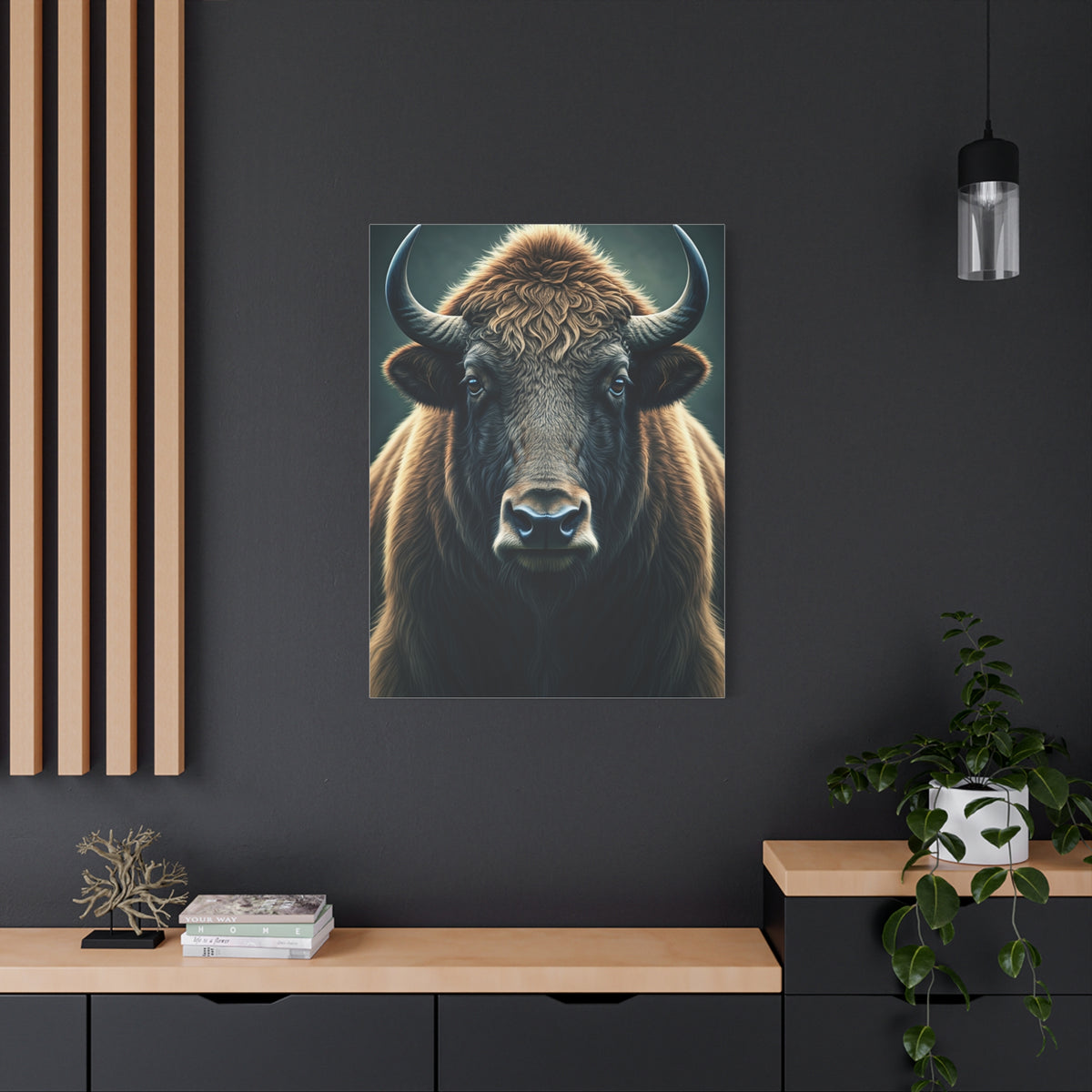 American Bison Frontal Portrait with Dramatic Overcast Lighting Wall Art & Canvas Print