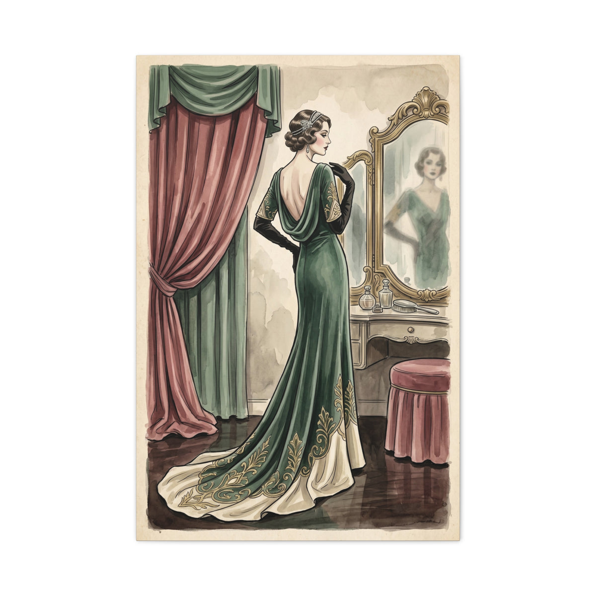 Vintage Fashion Atelier Illustration Wall Art & Canvas Print