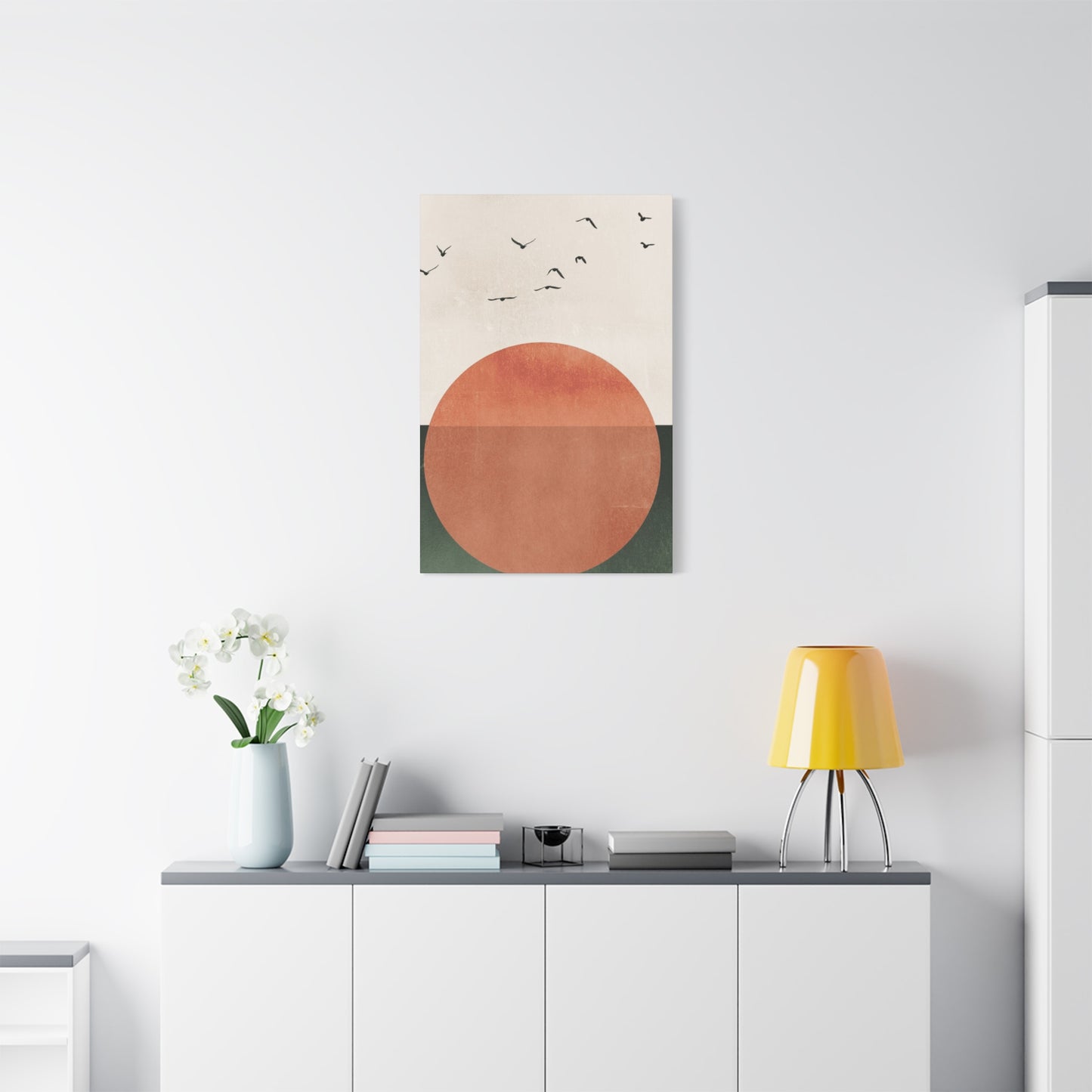 Big sun and Flying Birds Wall Art & Canvas Prints
