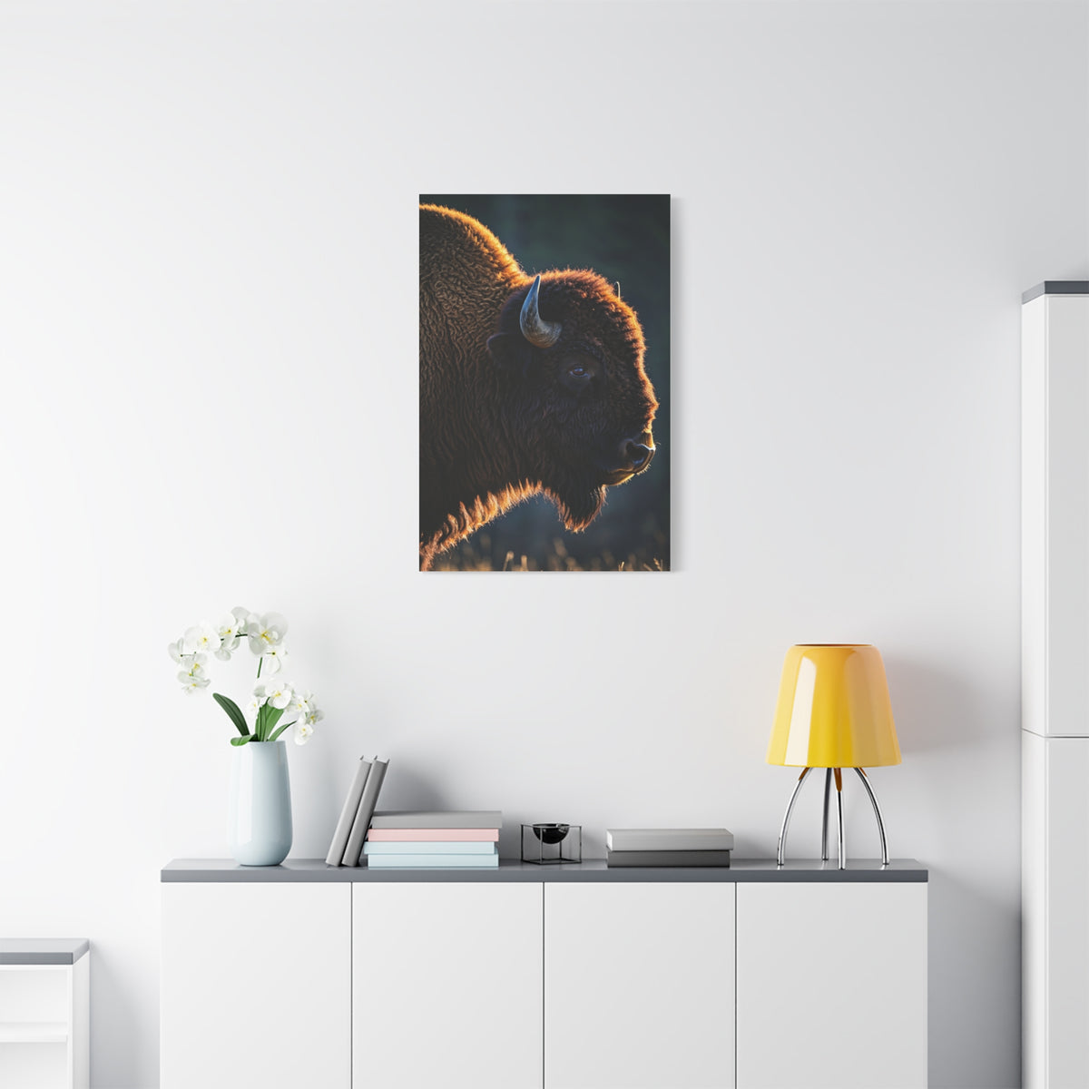 Backlit Bison Silhouette with Glowing Fur Edges Wall Art & Canvas Print