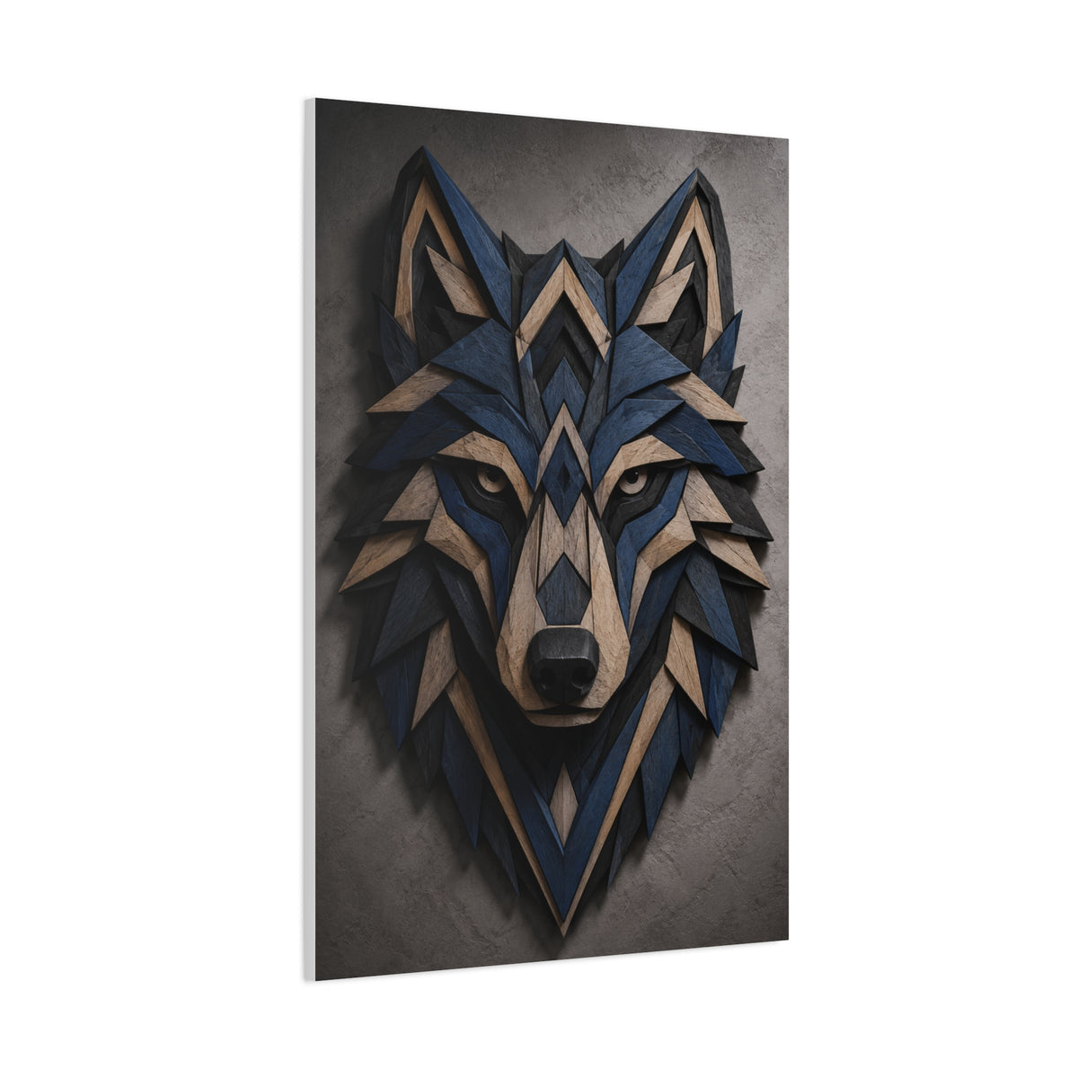 Layered Blue Geometric Wolf Head Sculpture Wall Art & Canvas Print