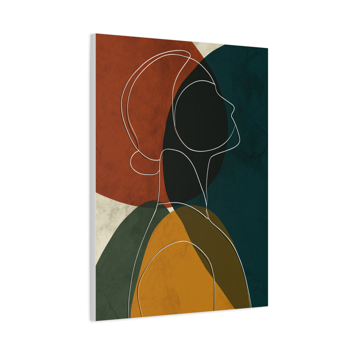 Minimalist Line Portrait with Modern Color Shapes Wall Art & Canvas Print