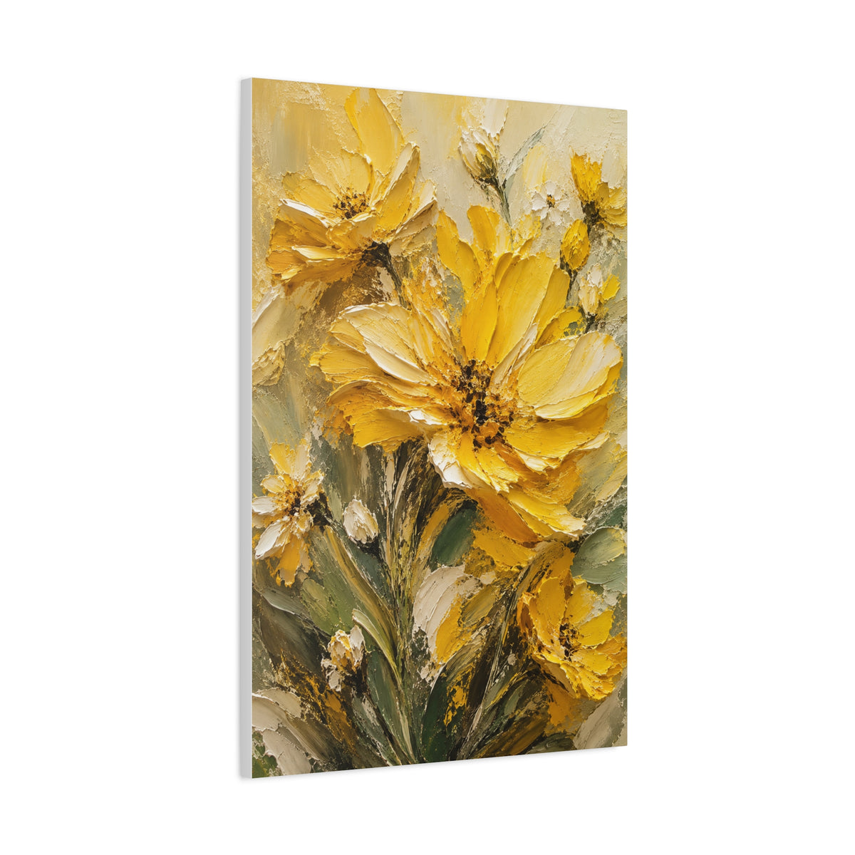 Impasto Golden Floral Texture Composition Wall Art & Canvas Print