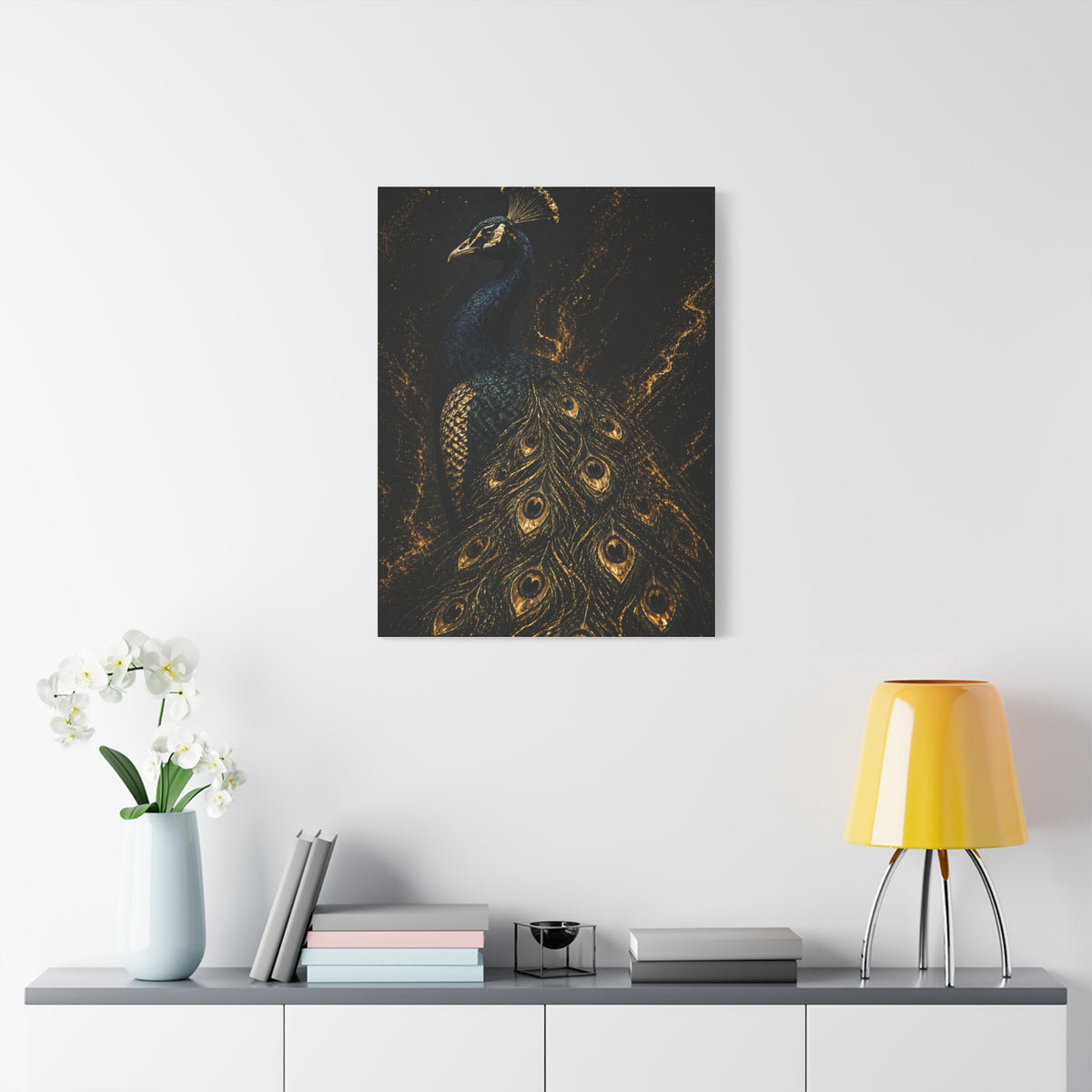 Black and Gold Regal Peacock Wall Art & Canvas Print
