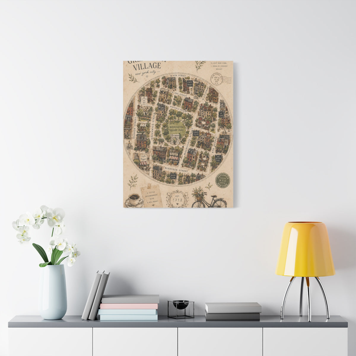 Greenwich Village Illustrated Map Wall Art & Canvas Print