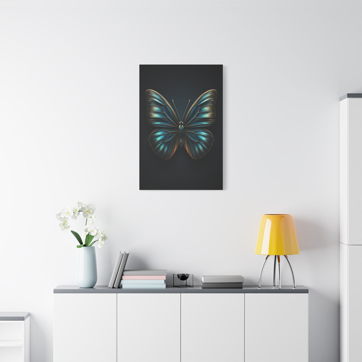 Midnight Blue Butterfly Symmetry Portrait Wall Art & Canvas Prints
