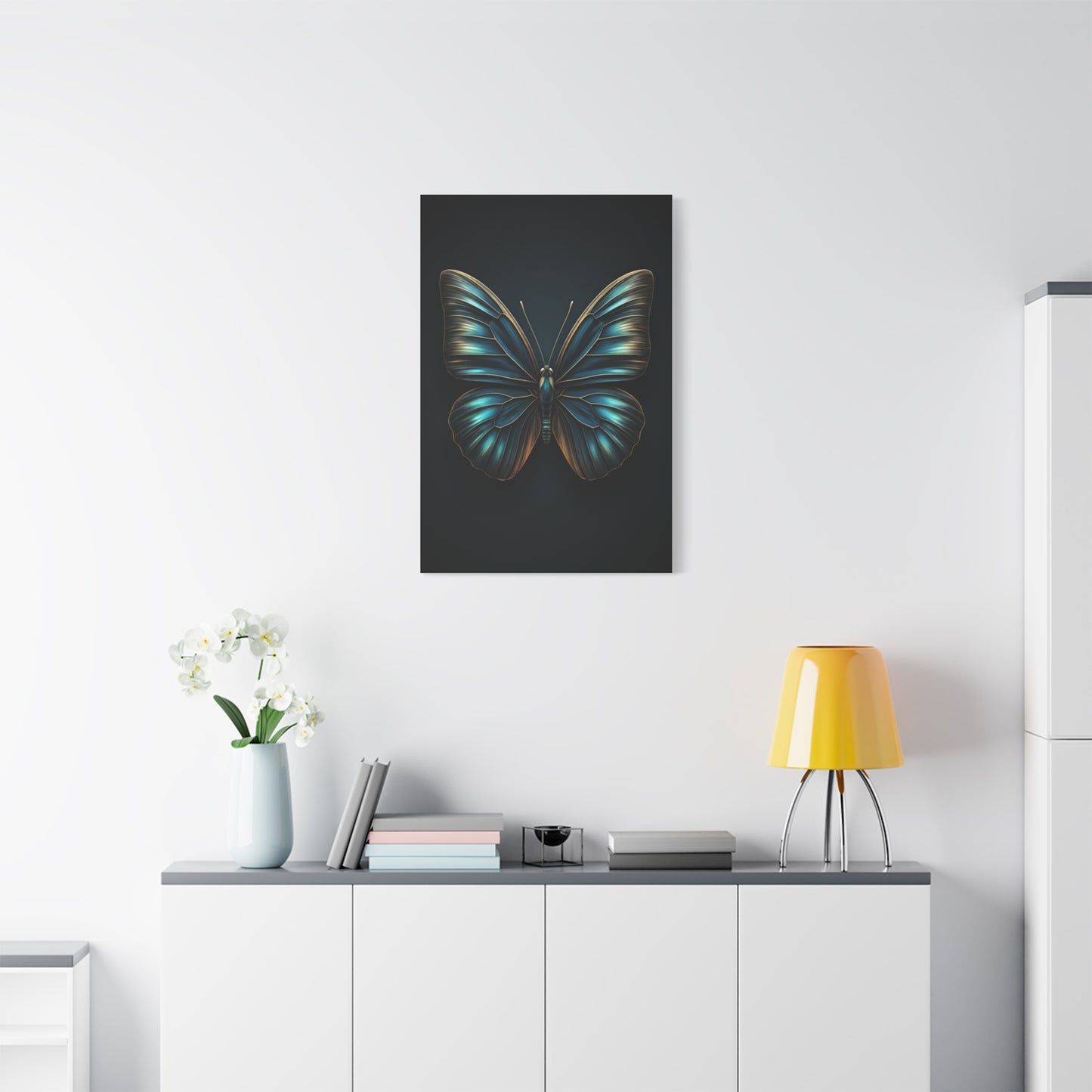 Midnight Blue Butterfly Symmetry Portrait Wall Art & Canvas Prints