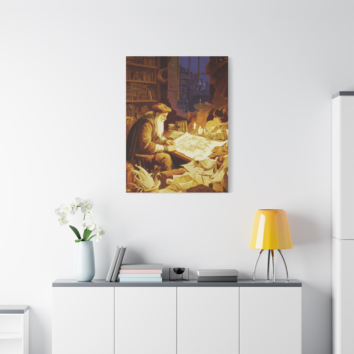 Leonardo da Vinci Working in His Workshop Wall Art & Canvas Print