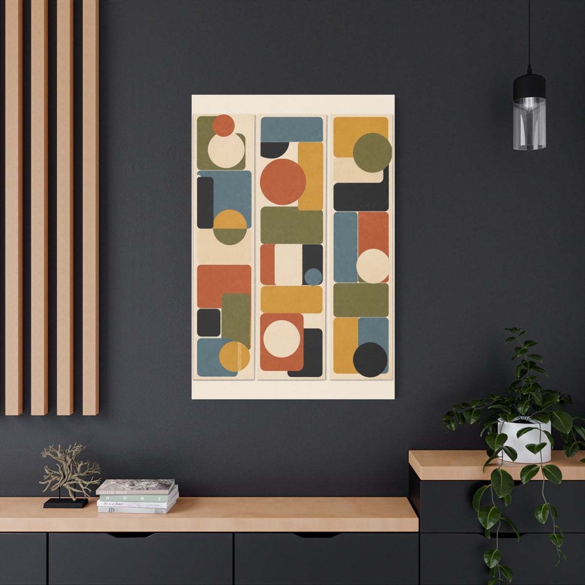 Mid-Century Modern Geometric Triptych Wall Art & Canvas Print