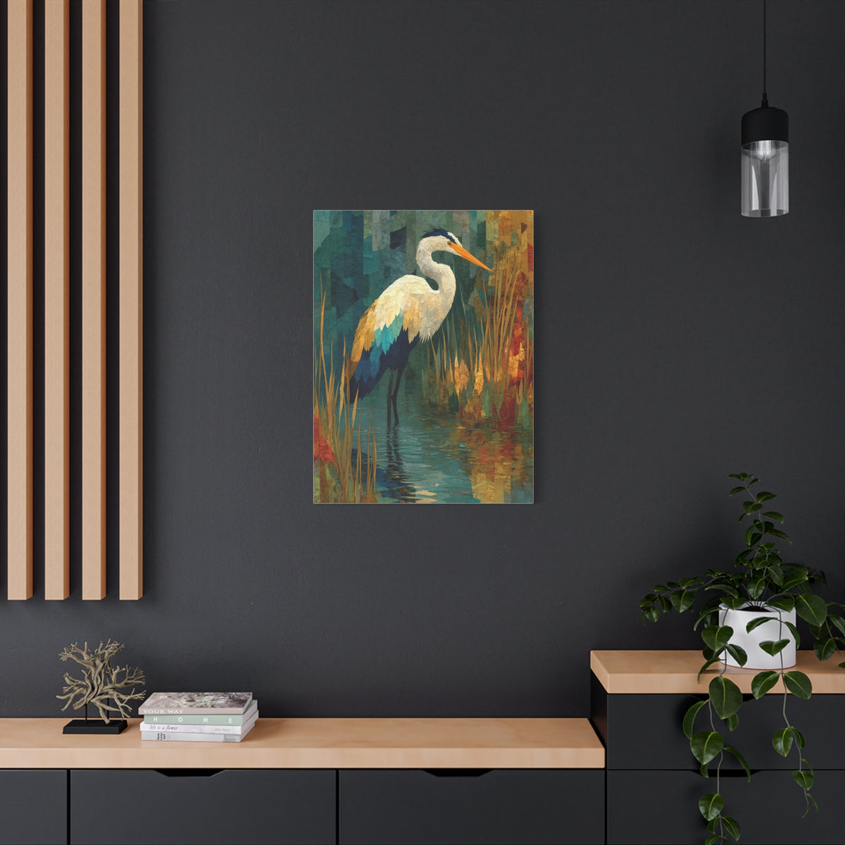 Marsh Heron Textured Composition Wall Art & Canvas Print