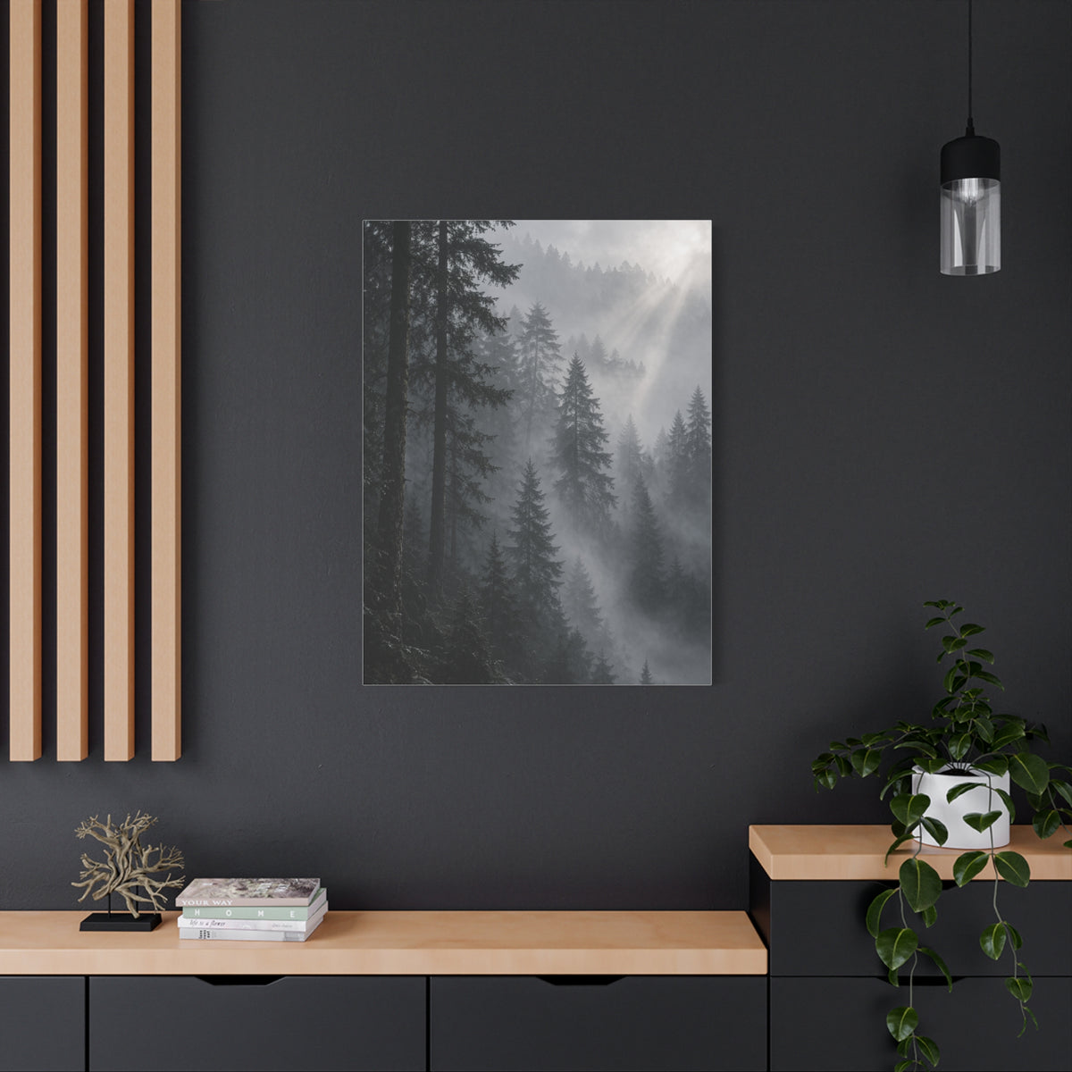 Misty Pine Forest Light Wall Art & Canvas Print
