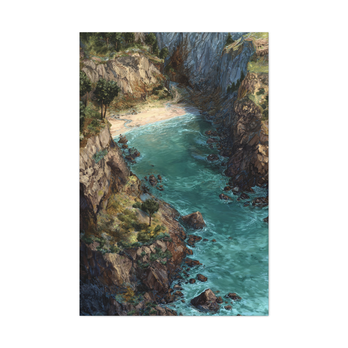Hidden Coastal Cove Between Towering Sea Cliffs Wall Art & Canvas Print