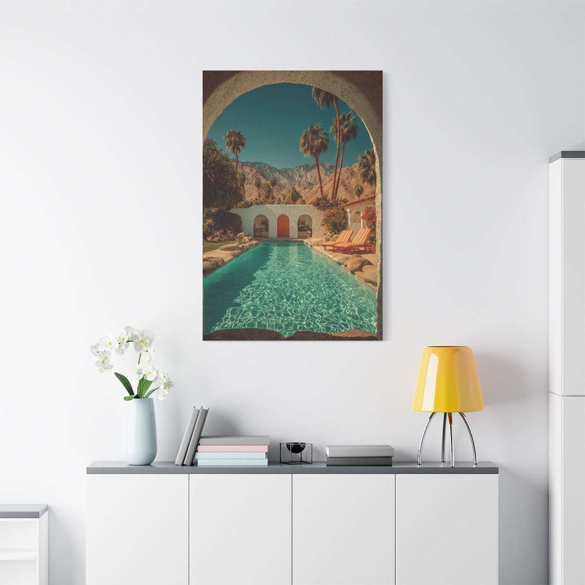 Palm Springs Courtyard Pool Escape Wall Art & Canvas Print