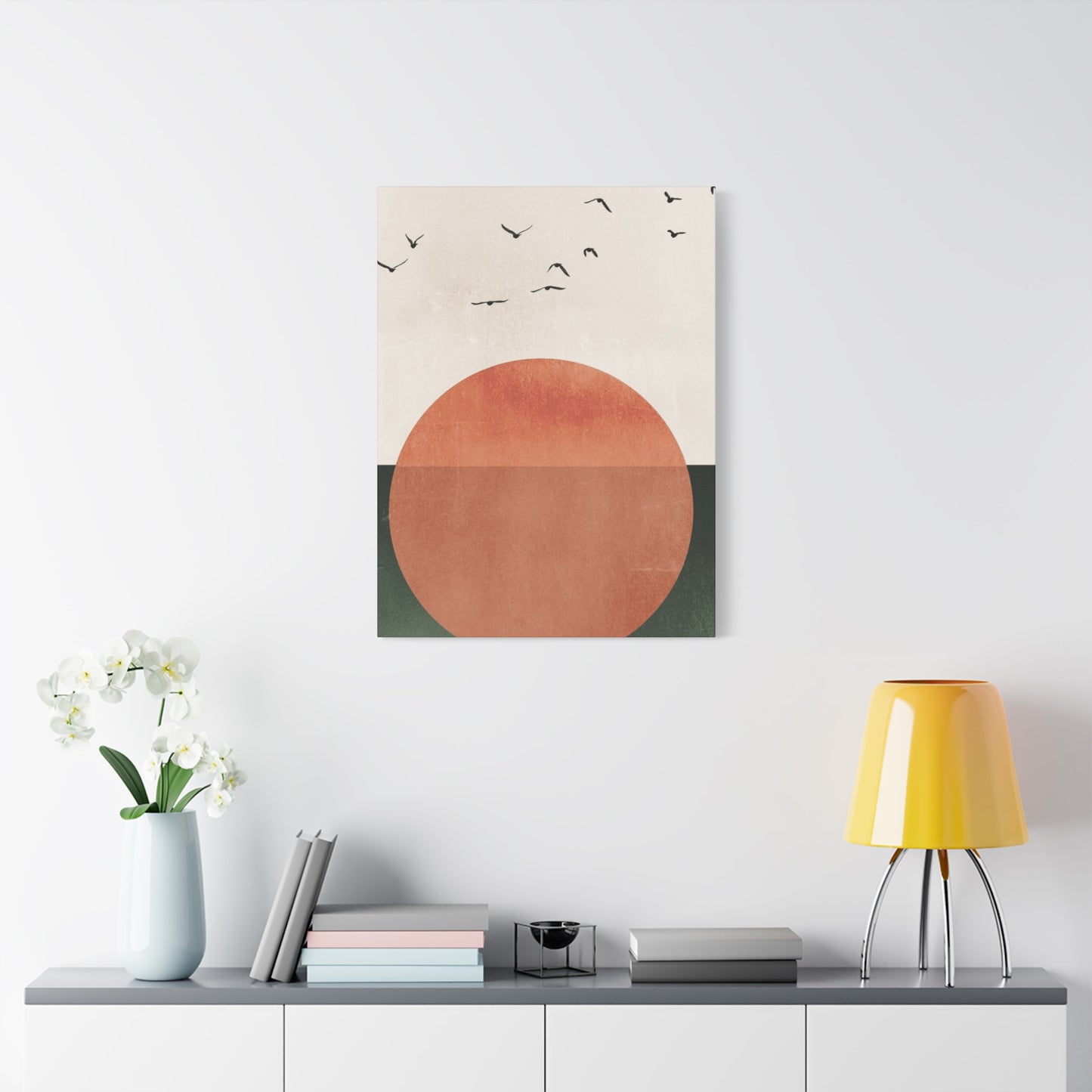 Big sun and Flying Birds Wall Art & Canvas Prints