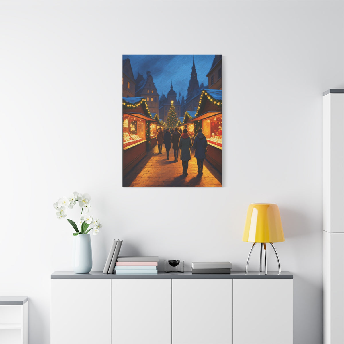 Classic Christmas Market Evening Wall Art & Canvas Print