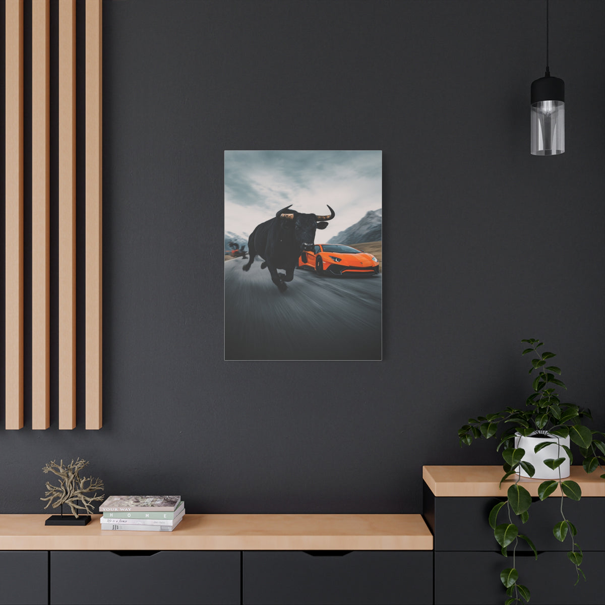 Charging Bull vs Lamborghini Aventador Power Duel Wall Art & Canvas Print