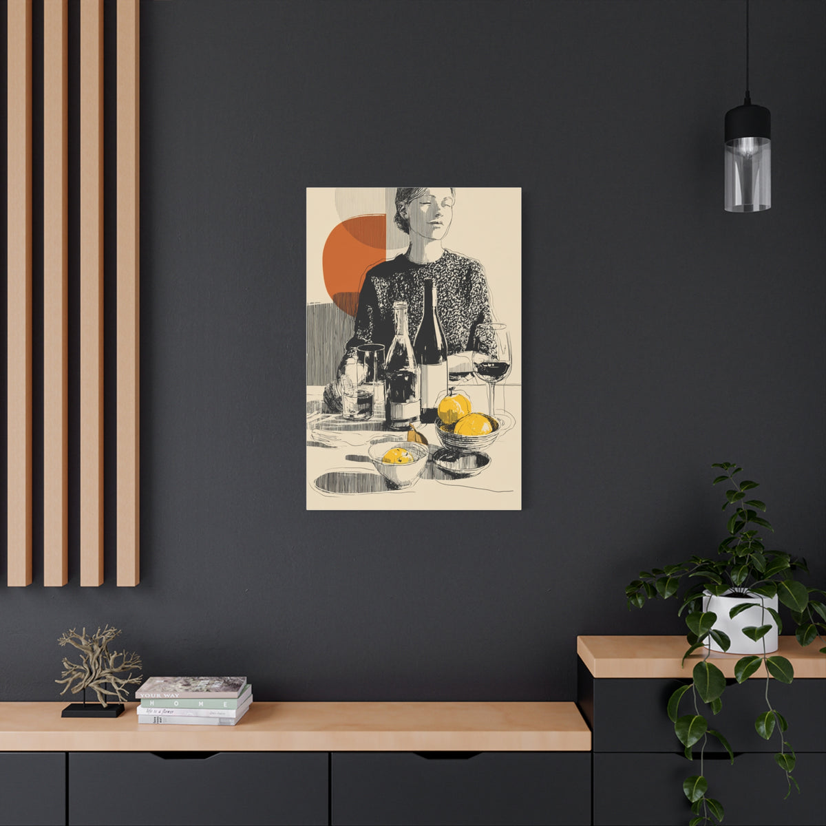 Minimalist Line Art Dining Scene Wall Art & Canvas Print