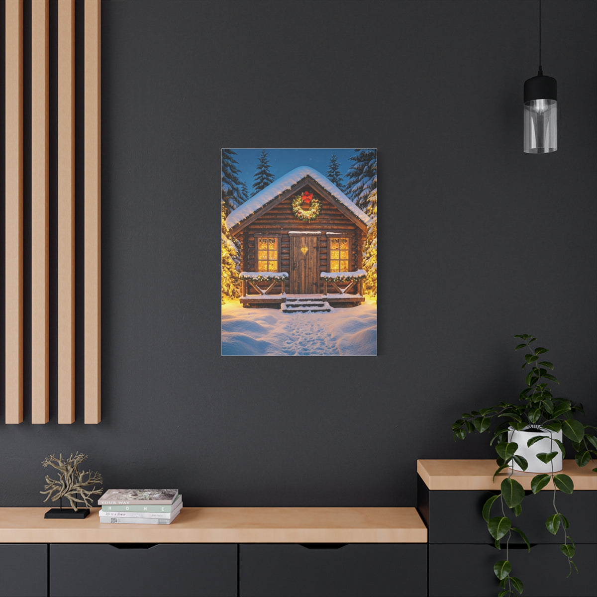 Cozy Snowy Christmas Cabin Among Pine Trees Wall Art & Canvas Print