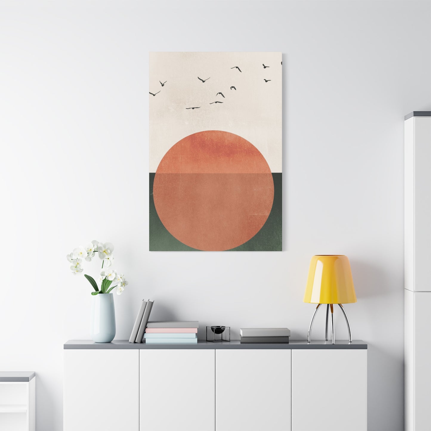Big sun and Flying Birds Wall Art & Canvas Prints