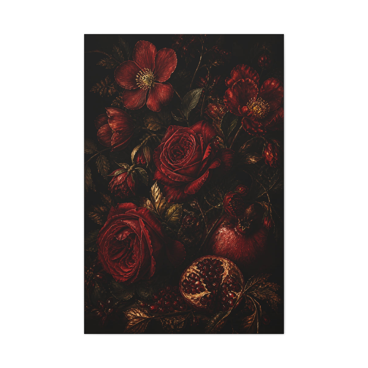 Dark Red Botanical Still Life Wall Art & Canvas Print