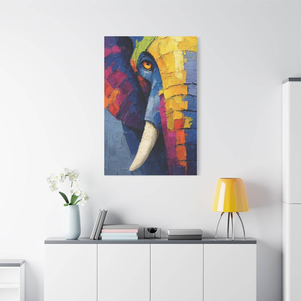 Abstract Color Elephant Impasto Wall Art & Canvas Print