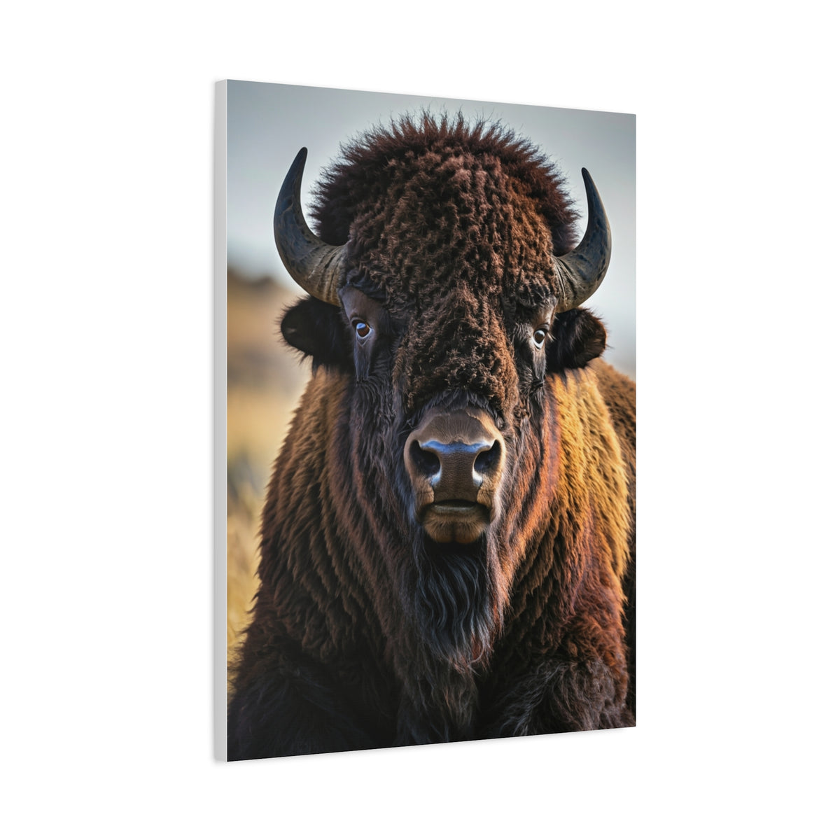 Symmetrical American Bison Portrait with Overcast Lighting Wall Art & Canvas Print