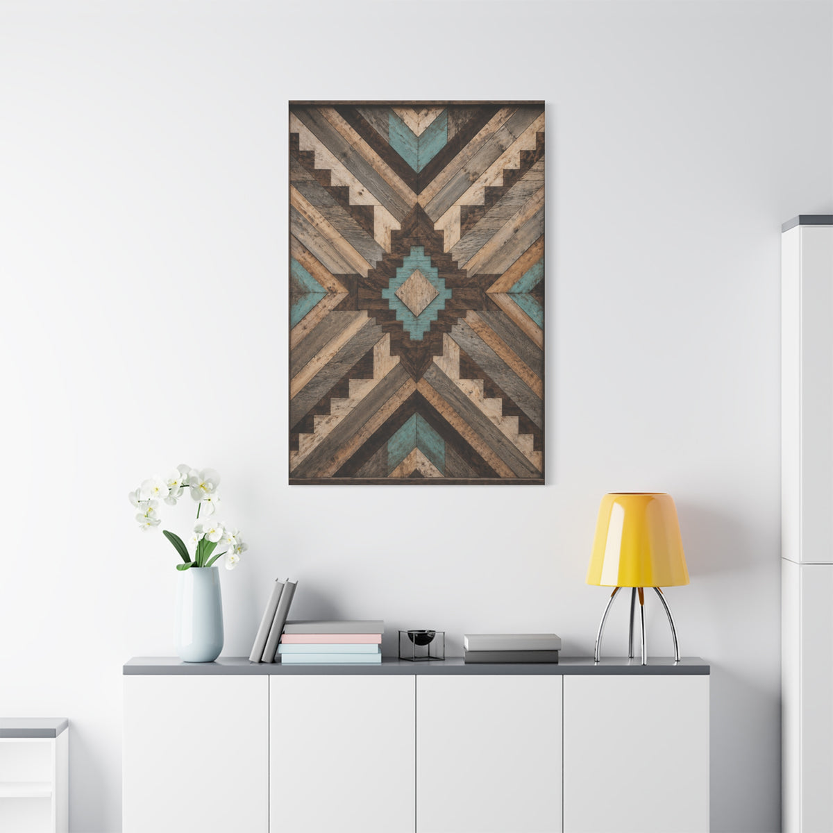 Reclaimed Wood Aztec Geometric Panel Wall Art & Canvas Print