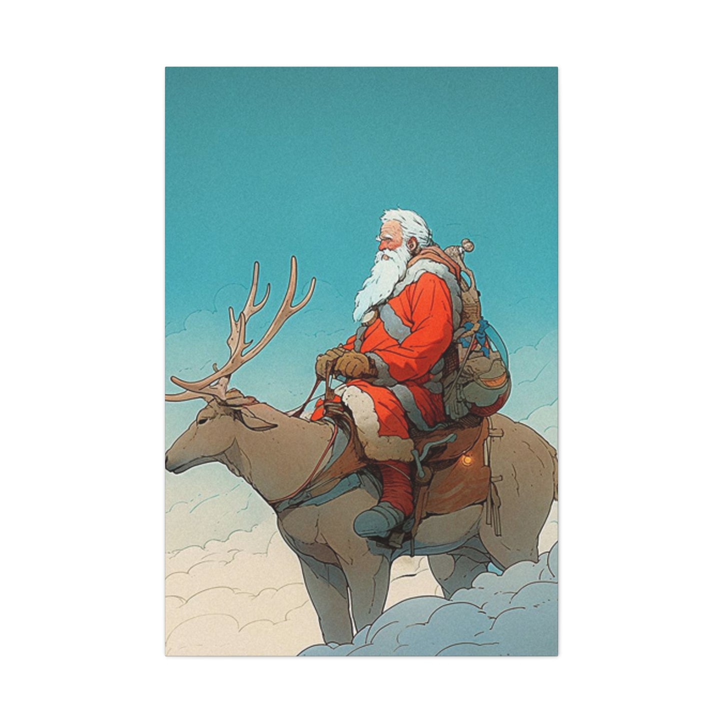Santa Claus On A Reindeer Wall Art & Canvas Prints