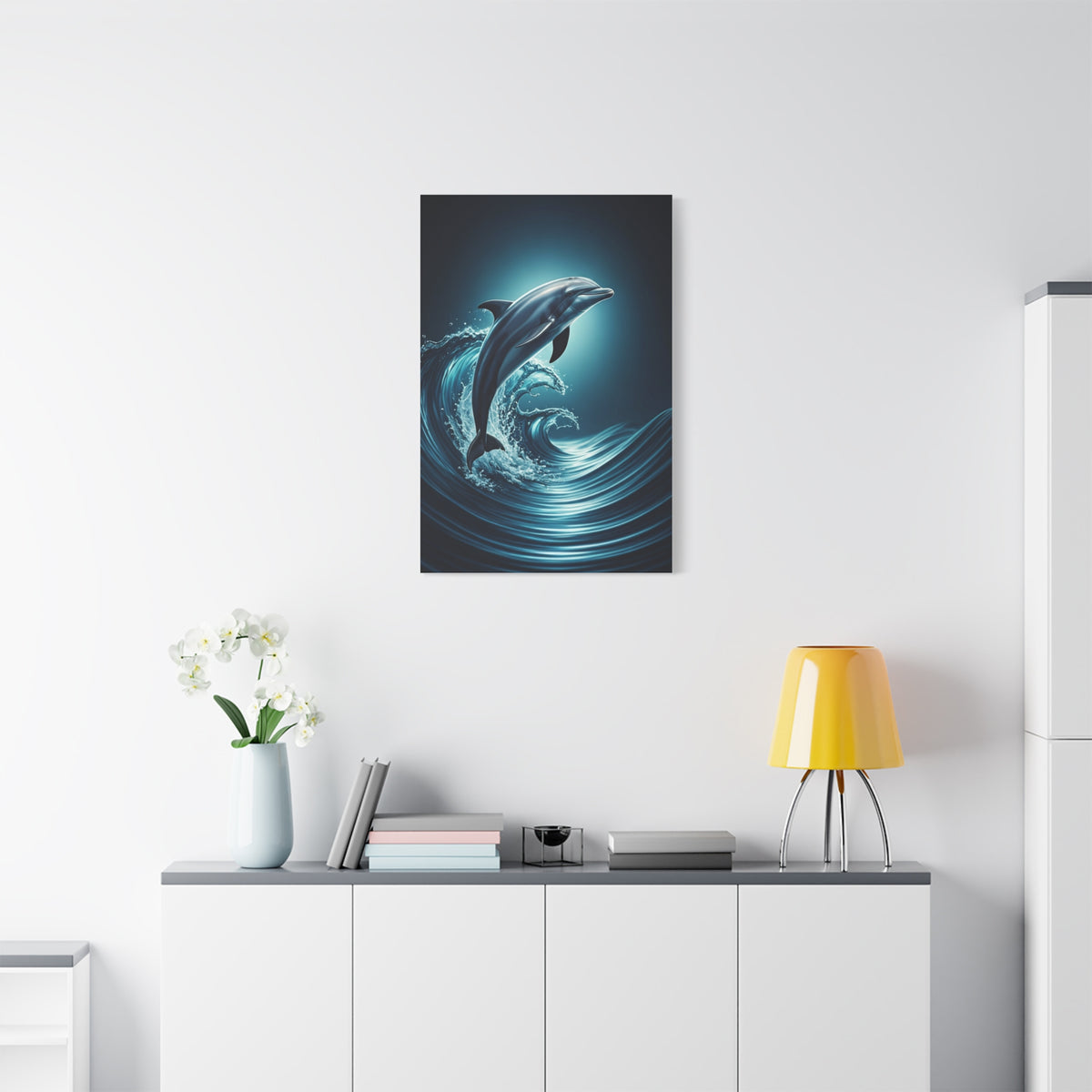Dolphin Leaping Through Blue Ocean Waves Wall Art & Canvas Prints