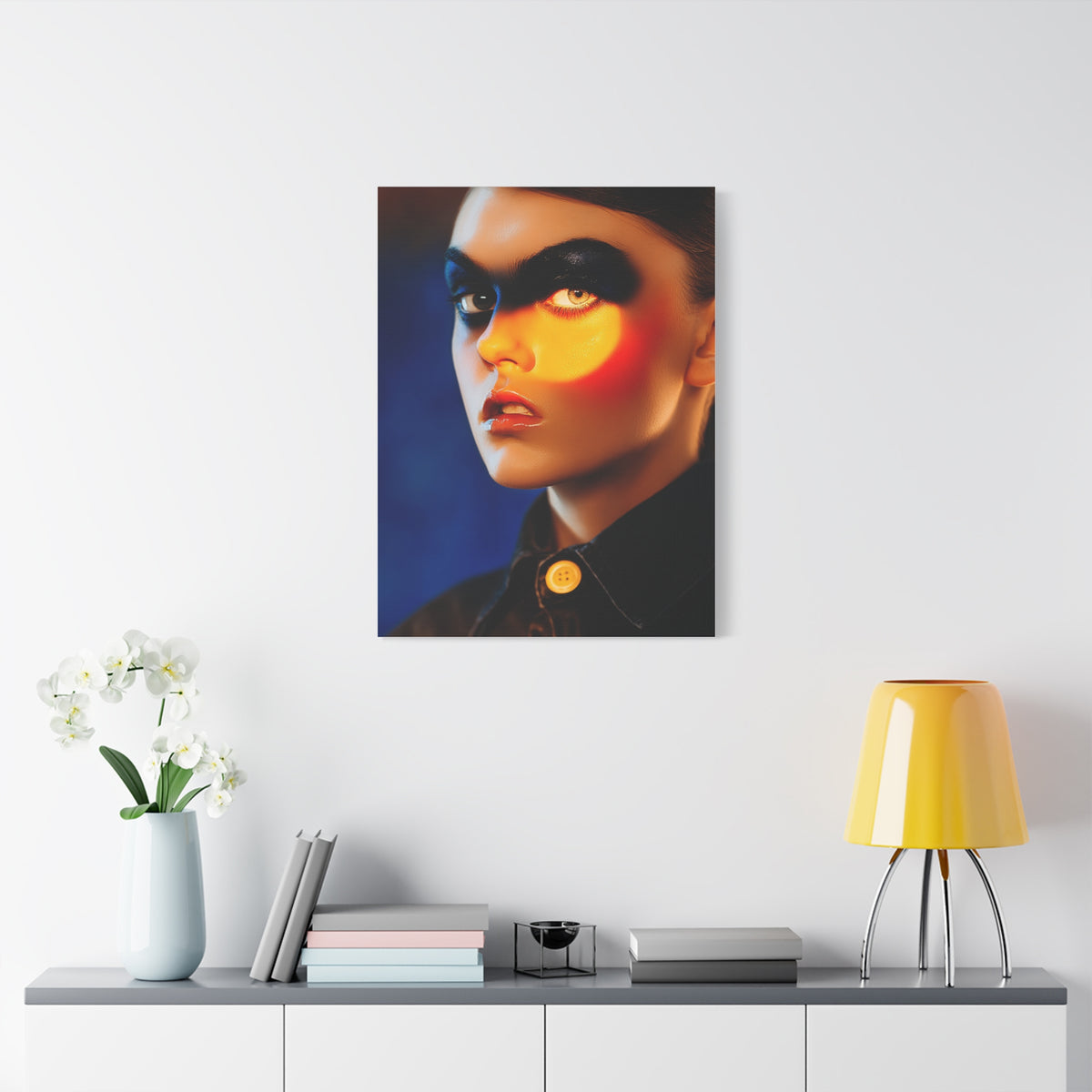 High Fashion Editorial Neon Shadow Portrait Wall Art & Canvas Print