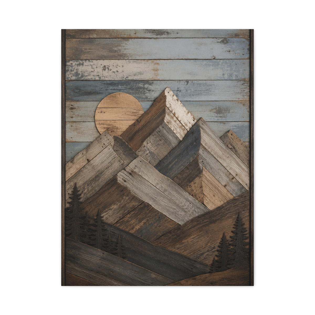 Reclaimed Wood Mountain Landscape Wall Art & Canvas Print