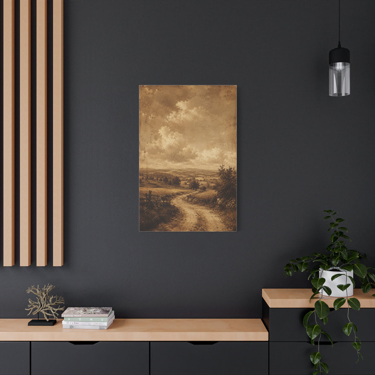 Sepia Countryside Path Panorama Wall Art & Canvas Print