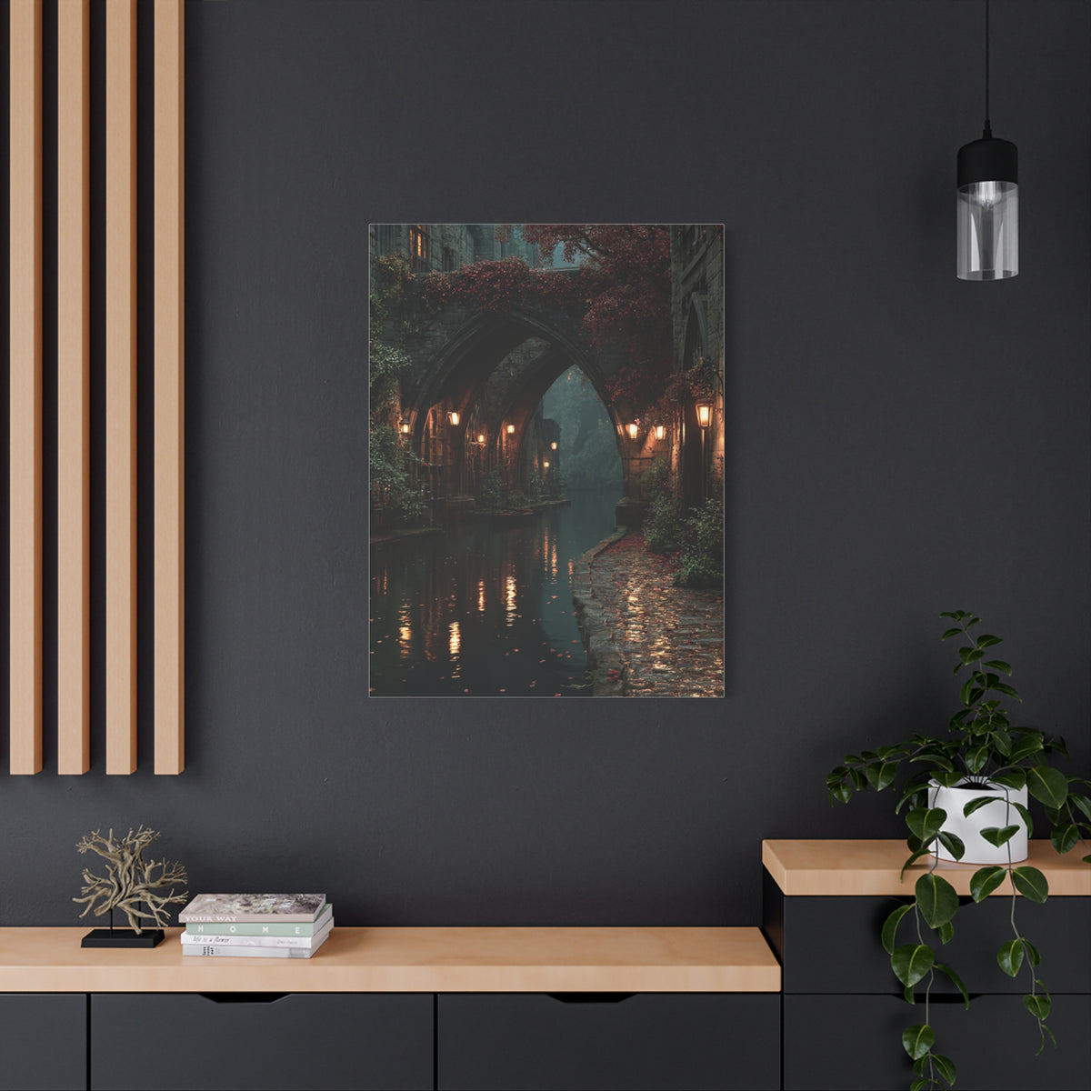 Gothic Autumn Canal Bridge Wall Art & Canvas Print
